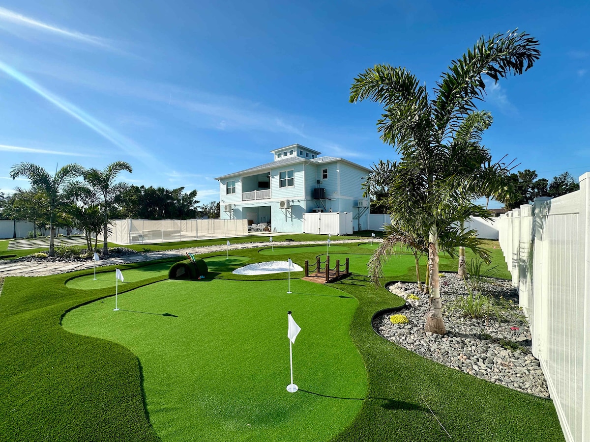 Seaside Boca pool detail with tropical landscaping