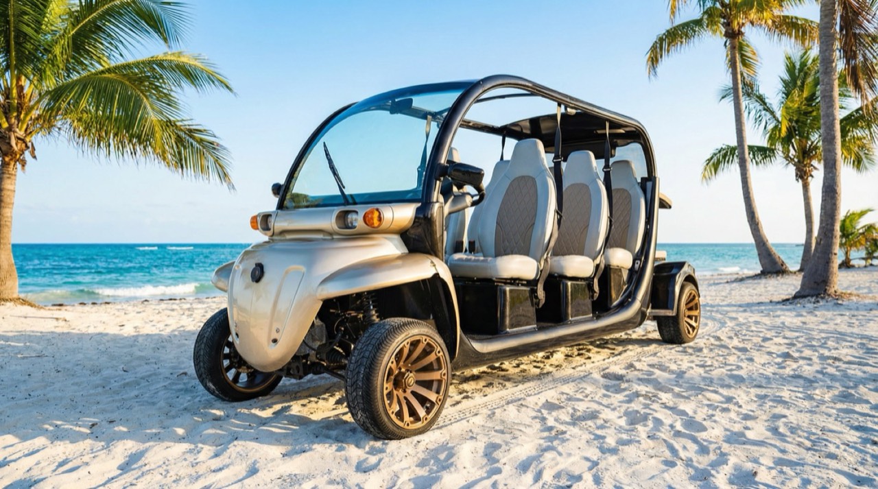 6-seat golf cart on the beach, TravelDRD rental